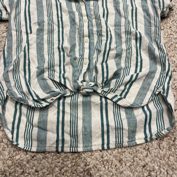 American Eagle Striped Button Front Tie Short Sleeve Shirt Sz XXS Green White - Picture 6 of 8